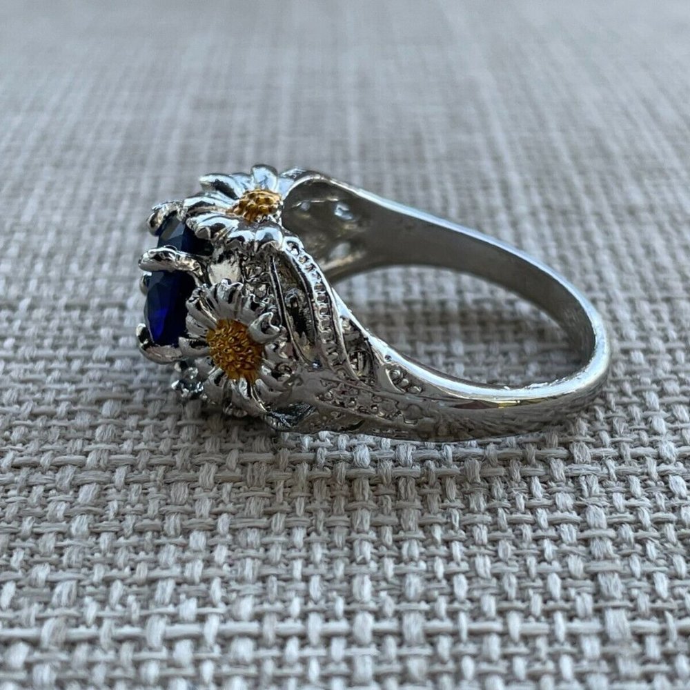 Women Rings Fashion Faux Blue Stone Silver/Gold Tone Fancy Jewelry Rings Size 10 - Picture 8 of 12